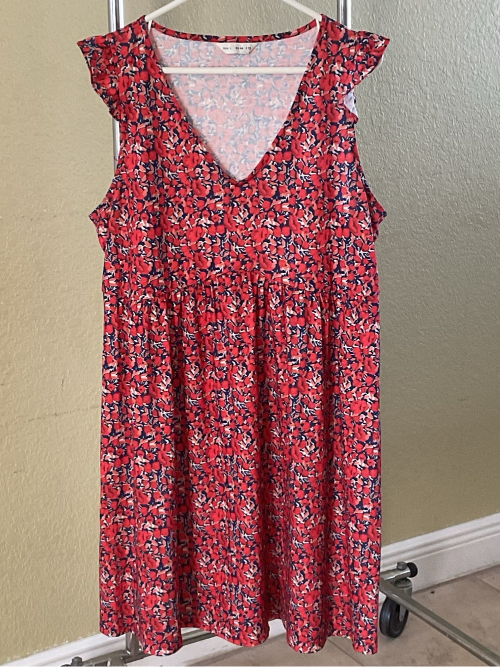 Girls' Red Floral V-Neck Sleeveless Dress